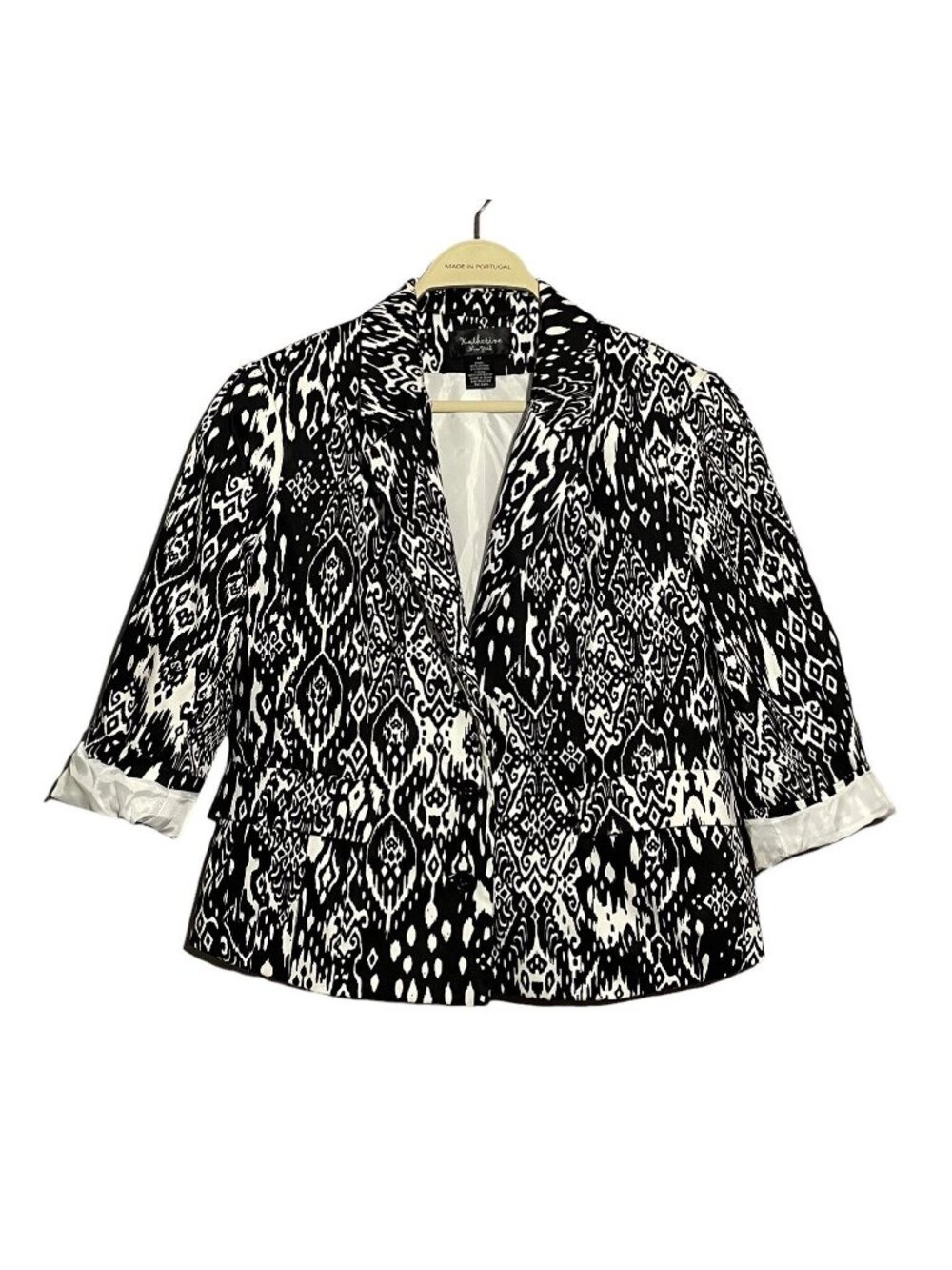Katherine Crop Suit Business Jacket Women Size M Retro Patterned Pocket Office